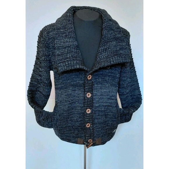 Barabas Men's Size L Black/Gray Chunky Knit Cardigan W/Large Loop  Buttons - Picture 4 of 10